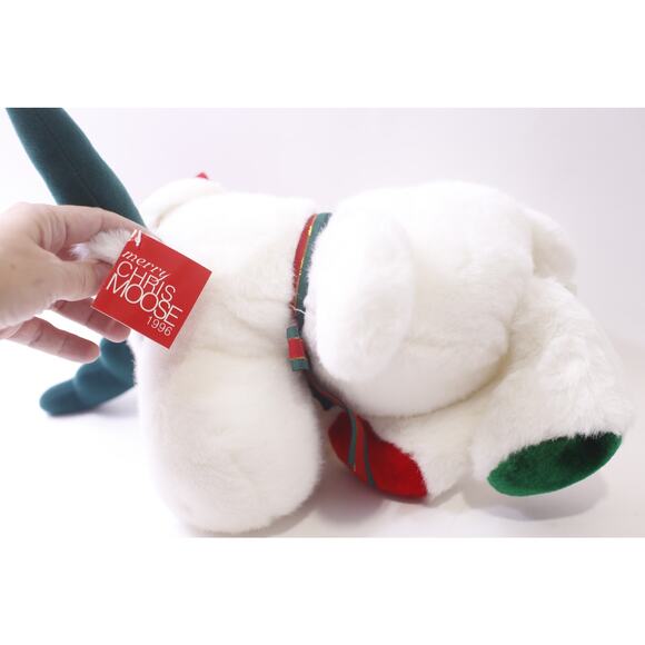 1996, Dillard's, Merry ChrisMoose, White, Medium Plush, Vintage ~ 251013-WH 1367 - Picture 2 of 3